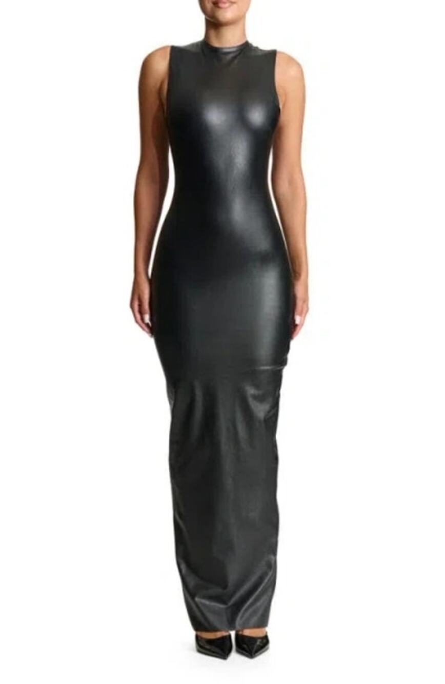 Naked Wardrobe Liquid Faux Suede All Faux Love black maxi dress size medium